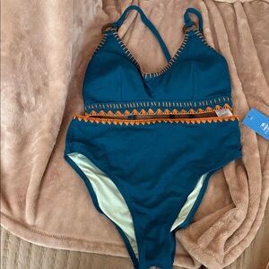 Cupshe Teal and Orange One-Piece Swimsuit